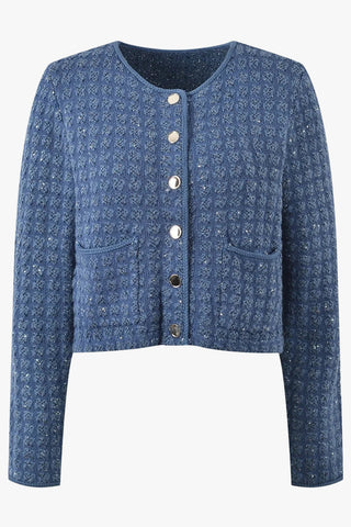Chic Textured Cropped Jacket – Button Front, Long Sleeve, Round Neck