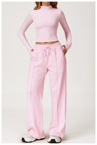 Seamless Mock-Neck Long Sleeve Crop Top & Straight-Leg Jogger Set