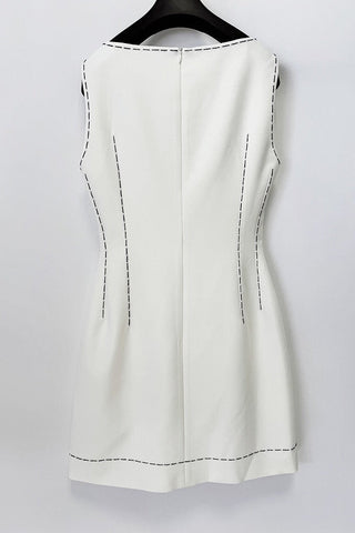 Sleeveless Mini Shift Dress with Floral Appliqué & Contrast Stitch Detail