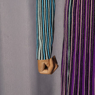 Metallic Striped Knit Maxi Dress with V-Neck and Long Sleeves