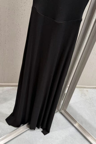 Pearl Button High Neck Short Sleeve Cutout Long Dress