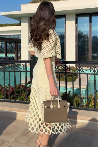 Embellished Sleeveless Open-Knit Midi Dress