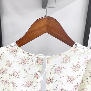 Floral Lace Trim Balloon Sleeve Blouse