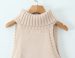 Knit Sleeveless Turtleneck Mini Dress with Contrast Hem