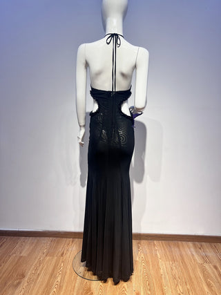 Butterfly Halter Mermaid Long Dress with Side Cutouts