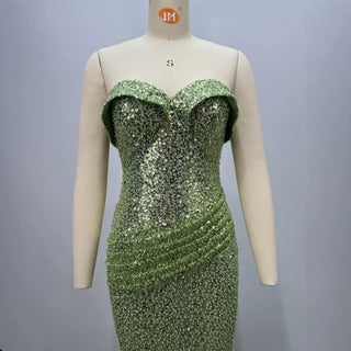 Strapless Sequin Corset Ruched Long Dress