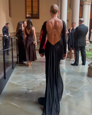 Stretch Jersey Open-Back Draped Long Dress
