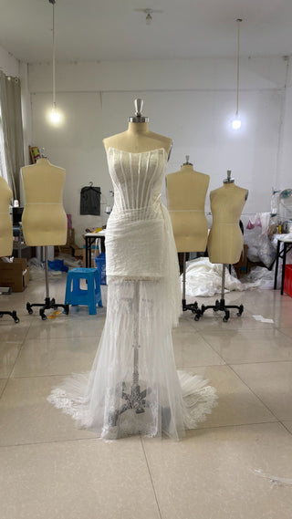 Sheer Lace Corset Draped Long Dress
