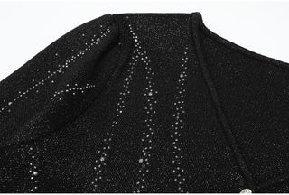 Crystal Embellished Knit Long Sleeve Top & High-Waisted Long Skirt Set