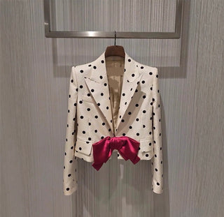 Polka Dot Cropped Blazer with Statement Bow