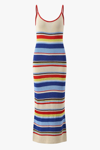 Coastal Striped Knit Spaghetti Strap Long Dress