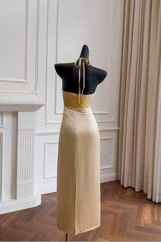 Satin Halter Long Dress with Crystal Detail Sleeveless