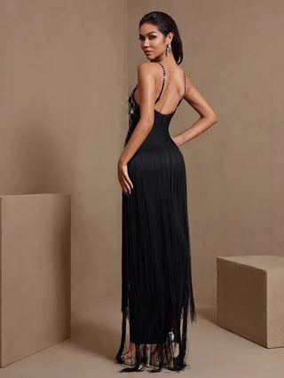 Embellished Fringe Strap Long Dress