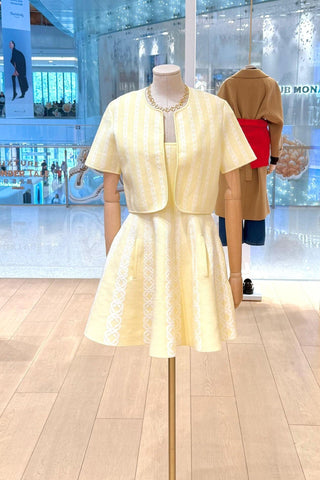 Elegant Short Sleeve Cropped Cardigan & Sleeveless Square Neck Knit Fit & Flare Mini Dress Set