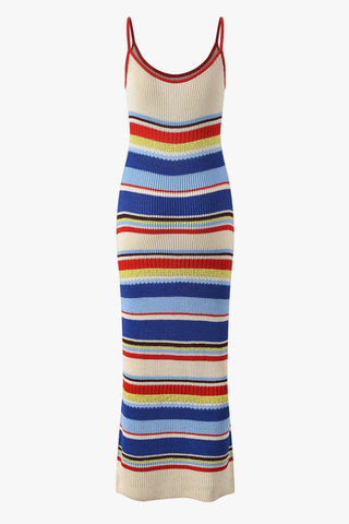 Coastal Striped Knit Spaghetti Strap Long Dress