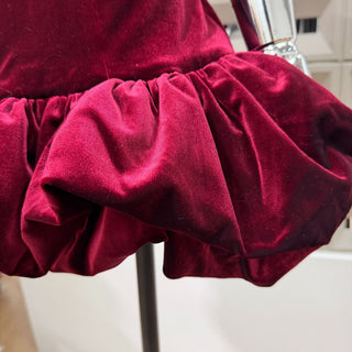 Sleeveless Burgundy Velvet Mini Dress with Bubble Hem Design