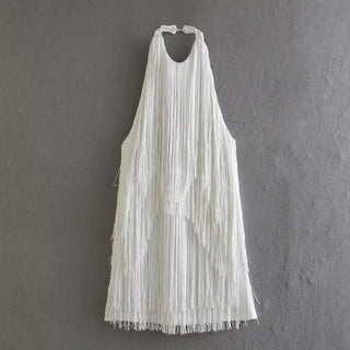 Backless Fringe Halter Mini Dress