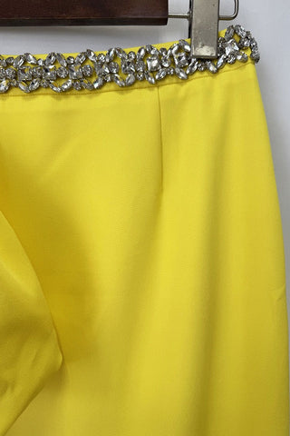 Puff Sleeve Cropped Top & High-Waist Long Skirt Set with Jeweled Details
