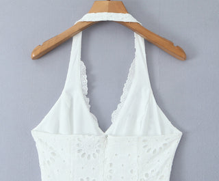 Eyelet Embroidered Halter Mini Dress