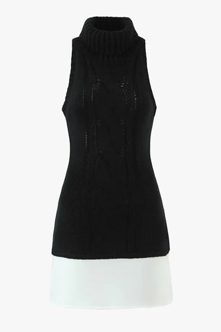 Knit Sleeveless Turtleneck Mini Dress with Contrast Hem