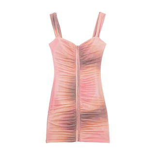 Marble Print Sleeveless Mesh Mini Dress