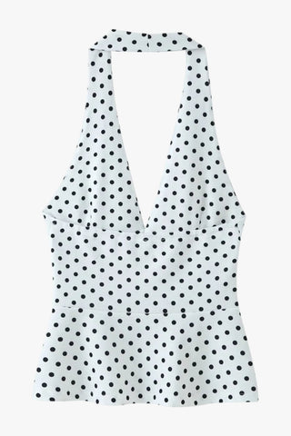 Polka Dot Polyester Halter Neck Sleeveless Top & Flared Pants Set