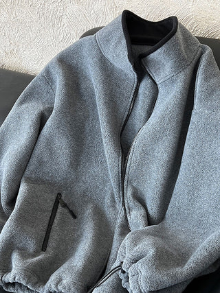 Oversized Zip-Up Fleece Jacket with High Neck & Adjustable Hem