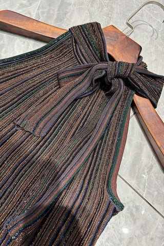 Shimmer Striped Halter Neck Top & Long Skirt Set