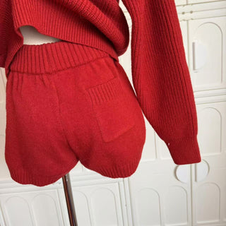 Ribbed Knit Cropped Jacket & High-Waist Shorts Set