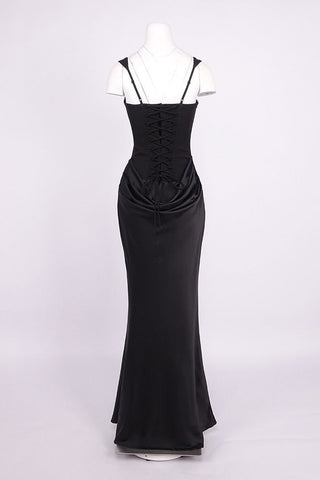 Structured Corset Draped Bodycon Long Dress with Wide Straps