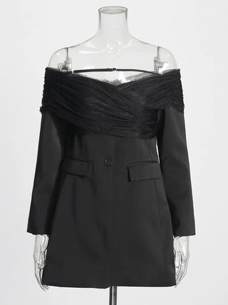Off-Shoulder Tulle Draped Blazer Dress