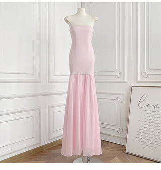 Strapless Chiffon Drop Waist Mermaid Long Dress