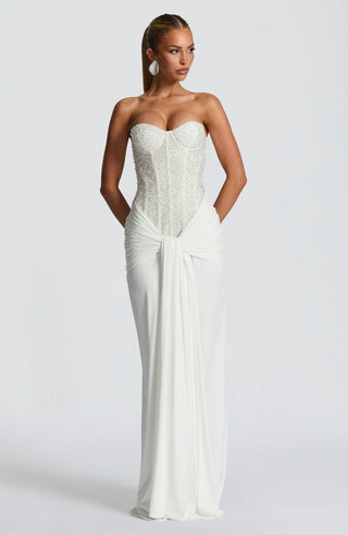 Sequin Corset Strapless Sweetheart Ruched Draped Long Dress