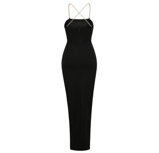 Cross Back Sleeveless Black Long Dress