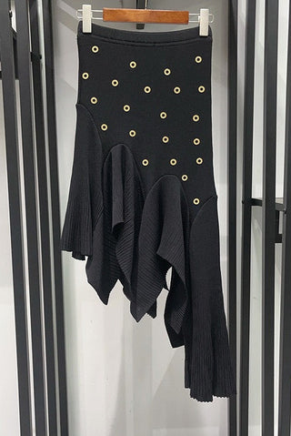 Embellished Sleeveless Knit Crop Top & Asymmetric Ruffle Long Skirt Set
