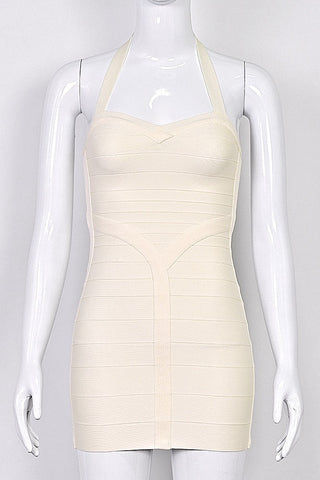 Halter Neck Bandage Mini Dress with Sweetheart Neckline and Sculpted Bodycon Fit