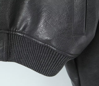 Cropped Faux Leather Bomber Jacket with Zip Detail