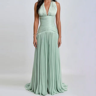 Pleated Halter Chiffon Long Dress