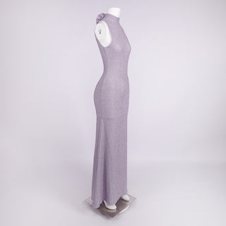 Shimmer High-Neck Open-Back Sleeveless Long Dress