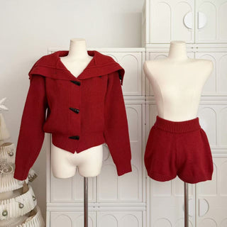 Ribbed Knit Cropped Jacket & High-Waist Shorts Set