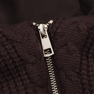 Cable Knit Puffer Jacket with Hood – Warm Padded Winter Coat, Soft Knit Fabric, Long Sleeve