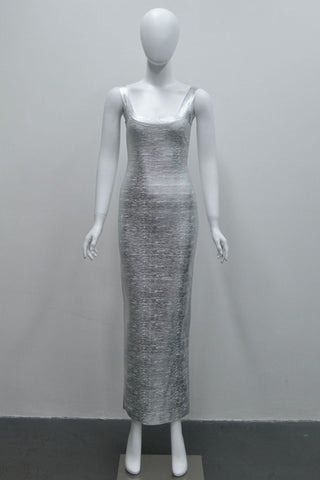 Luminous Metallic Bandage Sleeveless Long  Dress