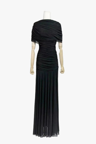 Ruched Off-Shoulder Long Dress – Draped Top & Flowing Skirt