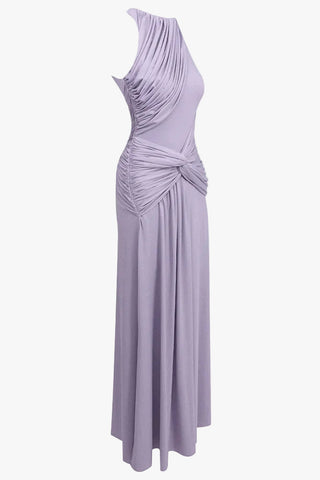 Ruched Twist Waist Sleeveless Long Dress