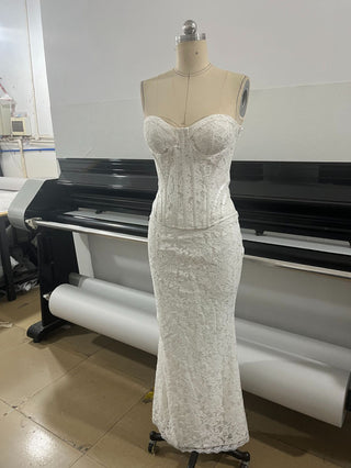 Lace Corset Long Dress – Strapless Sweetheart Evening Dress