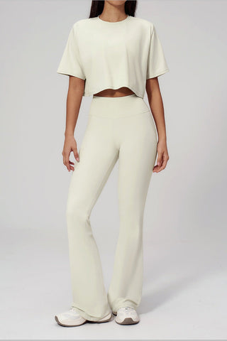 Short Sleeve Crop Top & High Waist Flared Pants Set – Snatched Fit, Made to Move