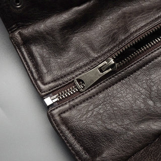 Classic Aviator Leather Jacket with High Neck, Utility Pockets, and Structured Fit
