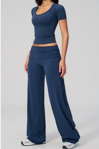 Soft Stretch Activewear Top & Wide Leg Pants Set