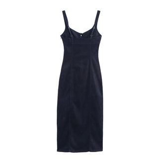 Button Front Denim Midi Dress with Adjustable Straps