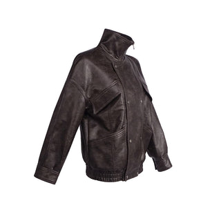 Classic Aviator Leather Jacket with High Neck, Utility Pockets, and Structured Fit